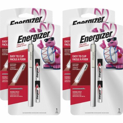 Picture of Energizer LED Pen Light - LED - Bulb - 1 W - 6 lm Lumen - 2 x AAA - Battery - Stainless Steel - Drop Resistant - Silver - 4 / Carton