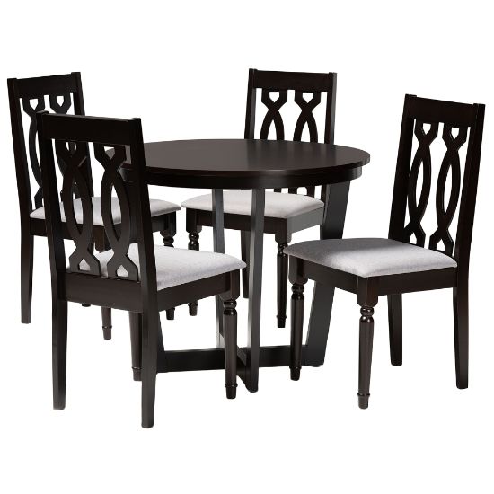 Picture of Baxton Studio Julie 5-Piece Dining Set, 29-15/16inH x 35-7/16inW x 35-7/16inD, Gray/Dark Brown