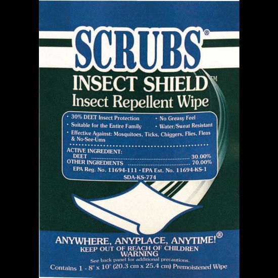 Picture of Insect Shield Insect Repellent Wipes, 8 in x 10 in, 0.4 oz, Single Premoistened Packets