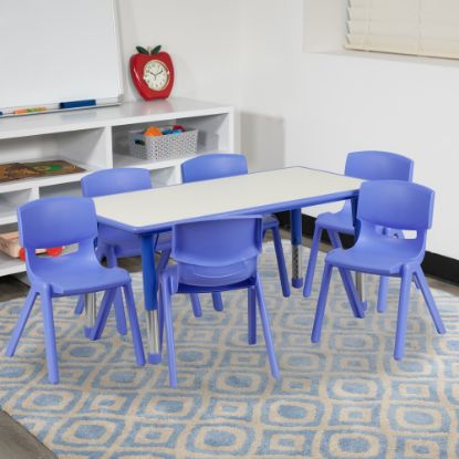 Picture of Flash Furniture Plastic Height-Adjustable Activity Table with 6 Chairs, 23-1/2inH x 23-5/8ft"W x 47-1/4ft-d, Blue