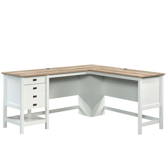 Picture of Sauder Cottage Road 65inW L-Shaped Corner Desk, Soft White/Oak