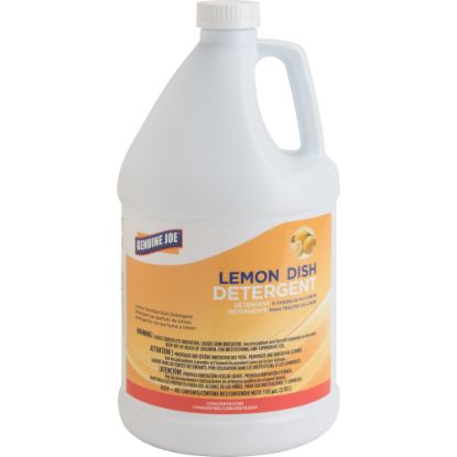 Picture of Genuine Joe Lemon Dish Detergent Gallon - Liquid - 1 gal (128 fl oz) - Lemon Scent - 4 / Carton - White