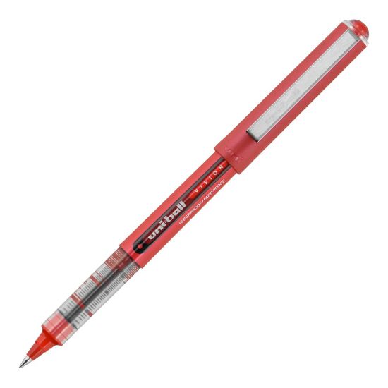 Picture of uni-ball Vision Liquid Ink Rollerball Pens, Ultra Micro Point, 0.38 mm, Red Barrel, Red Ink, Pack Of 12 Pens