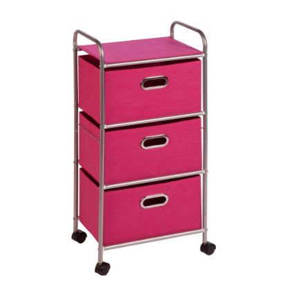 Picture of Honey-can-do CRT-02348 3-Drawer Rolling Fabric Cart, Pink - 3 Drawer - 11.5in Length x 16.1in Width x 35.5in Height - Pink