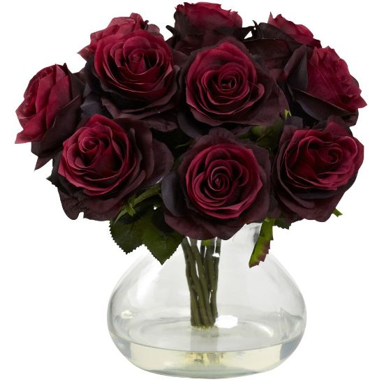 Picture of Nearly Natural Rose 11inH Plastic Floral Arrangement With Vase, 11inH x 11inW x 11inD, Burgandy