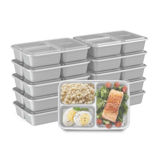 Picture of Bentgo Prep 3-Compartment Containers, 6-1/2inH x 6-3/4inW x 9-1/2inD, Silver, Pack Of 10 Containers