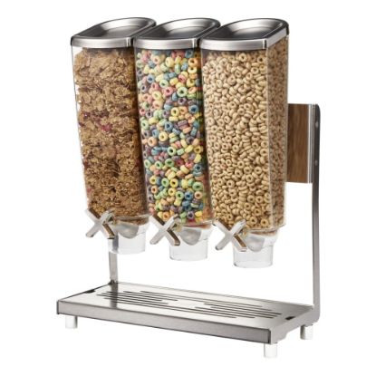 Picture of Rosseto Serving Solutions EZ-PRO Dry Food Dispensers, 3-Container, Tabletop Stand With Catch Tray, 384 Oz, Stainless