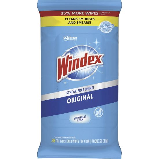 Picture of Windex Glass & Surface Wipes, 38 Sheets Per Container, Blue