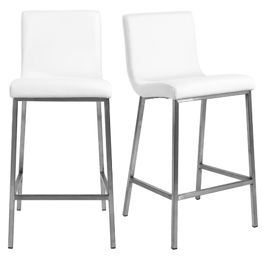 Picture of Eurostyle Scott Counter Stools, White/Brushed Stainless Steel, Set Of 2 Stools