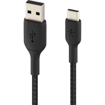 Picture of Belkin BoostCharge Braided USB-C to USB-A Cable (2 meter / 6.6 foot, Black) - 6.6 ft USB/USB-C Data Transfer Cable for Smartphone, Power Bank - First End: 1 x USB Type C - Male - Second End: 1 x USB Type A - Male - Black