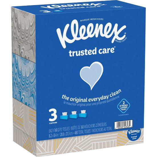 Picture of Kleenex Trusted Care 2-Ply Tissues, 8-7/16in x 8-1/2in, White, 160 Tissues Per Box, Pack Of 3 Boxes