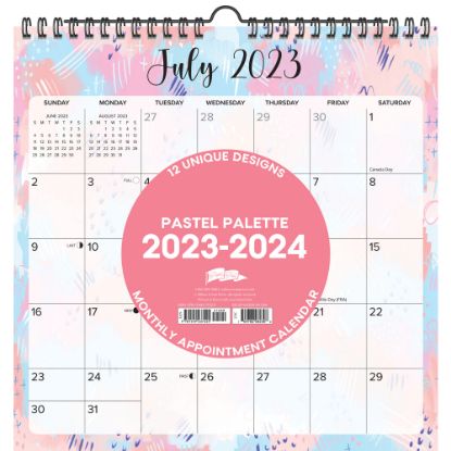 Picture of 2023-2024 Willow Creek Press Monthly At A Glance Spiral Wall Art Calendar, 12in x 12in, Pastel Palette, July 2023 To June 2024