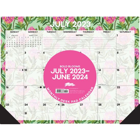 Picture of 2023-2024 Willow Creek Press Academic Monthly Oversized Desk Pad Calendar, 22in x 17in, Bold Blooms, July 2023 To June 2024