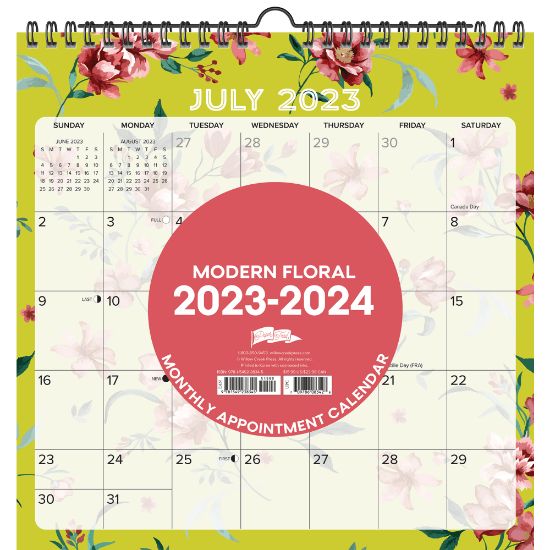 Picture of 2023-2024 Willow Creek Press Monthly At A Glance Spiral Wall Art Calendar, 12in x 12in, Modern Floral, July 2023 To June 2024