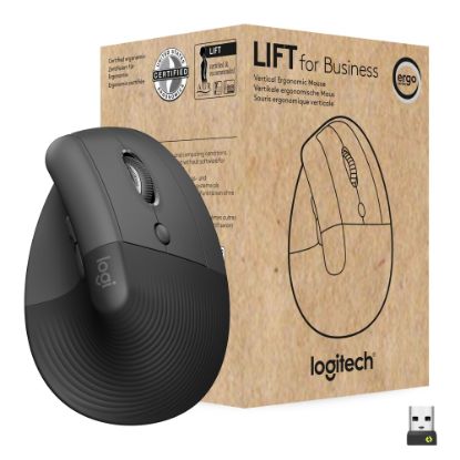 Picture of Logitech Lift Ergo Mouse - Optical - Wireless - Bluetooth/Radio Frequency - Graphite - USB - 4000 dpi - Scroll Wheel - 4 Button(s) - Small/Medium Hand/Palm Size