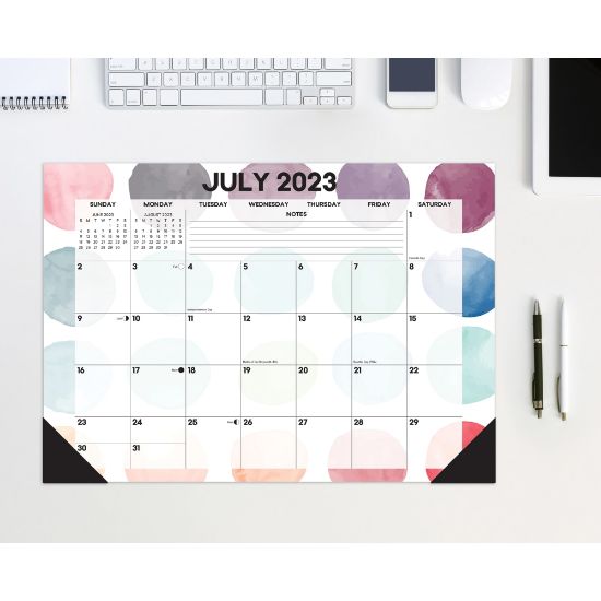 Picture of 2023-2024 Willow Creek Press Academic Monthly Desk Pad Calendar, 12in x 17in, Painted Dots, July 2023 To June 2024