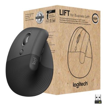 Picture of Logitech Lift Ergo Mouse - Optical - Wireless - Bluetooth/Radio Frequency - Graphite - USB - 4000 dpi - Scroll Wheel - 4 Button(s) - Small/Medium Hand/Palm Size - Left-handed