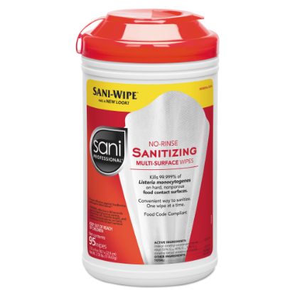 Picture of Sani Professional Table Turners No-Rinse Sanitizing Wipes, 18 Oz, 95 Wipes Per Canister, Pack Of 6 Canisters