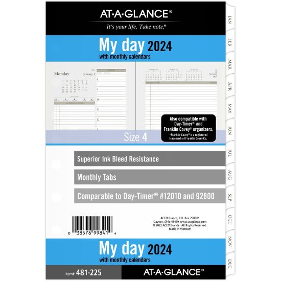 Picture of 2024 AT-A-GLANCE 2-Page-Per-Day Daily Loose-Leaf Planner Refill, 5-1/2in x 8-1/2in, January to December 2024, 481-255