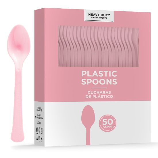 Picture of Amscan 8018 Solid Heavyweight Plastic Spoons, Pink, 50 Spoons Per Pack, Case Of 3 Packs