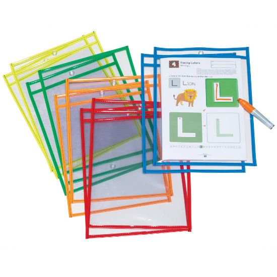 Picture of Pacon Dry-Erase Pockets, 10in x 13-1/2in, Assorted/Clear, Pack Of 10 Pockets