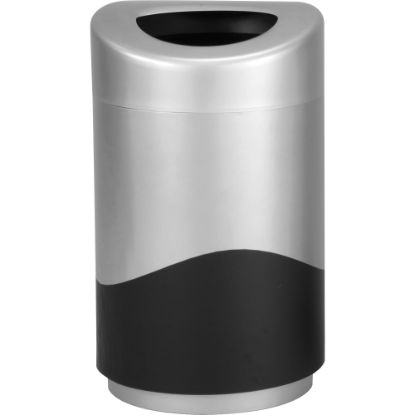 Picture of Safco Open Top Receptacle - 30 gal Capacity - Oval - Powder Coated - 33.3in Height x 20in Width x 20in Depth - Steel, Vinyl - Silver, Black - 1 Each