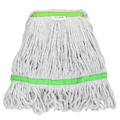 Picture of Alpine Industries Cotton Loop-End Mop Heads With 1in Head And Tail Bands, 24 Oz, White/Green, Set Of 12 Heads