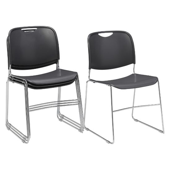 Picture of National Public Seating 8500 Ultra-Compact Plastic Stack Chairs, Gunmetal/Chrome, Set Of 4 Chairs