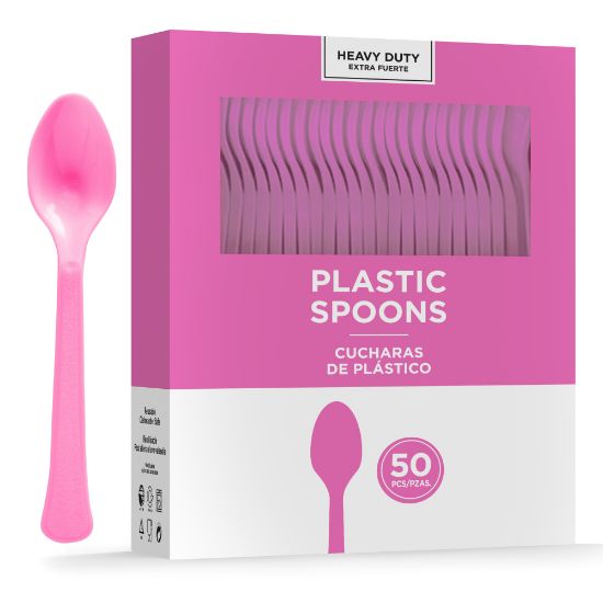 Picture of Amscan 8018 Solid Heavyweight Plastic Spoons, Bright Pink, 50 Spoons Per Pack, Case Of 3 Packs