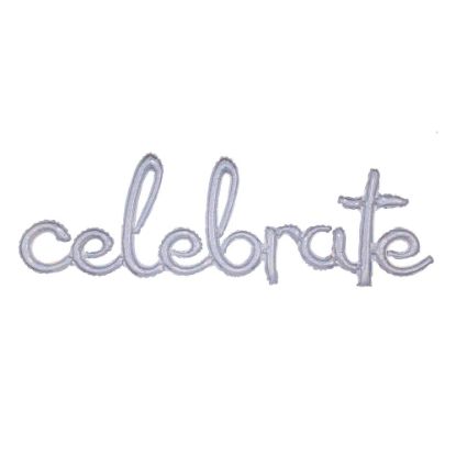 Picture of Amscan "Celebrate" Cursive Balloon Banner, 59in x 20in, Silver