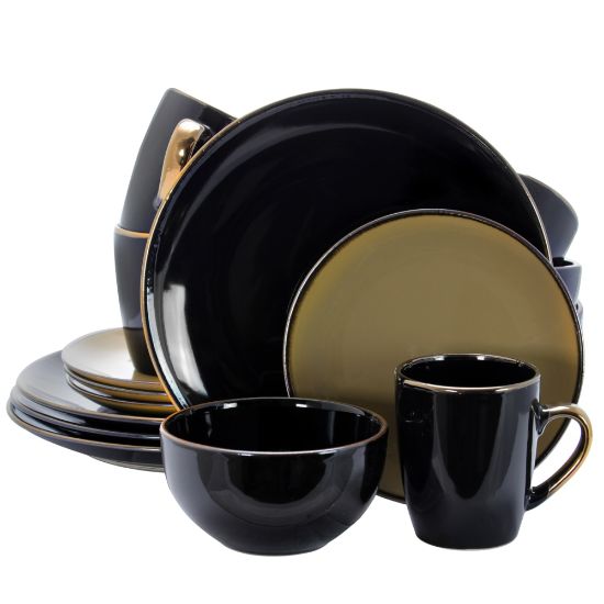 Picture of Elama 16-Piece Stoneware Dinnerware Set, Black/Warm Taupe