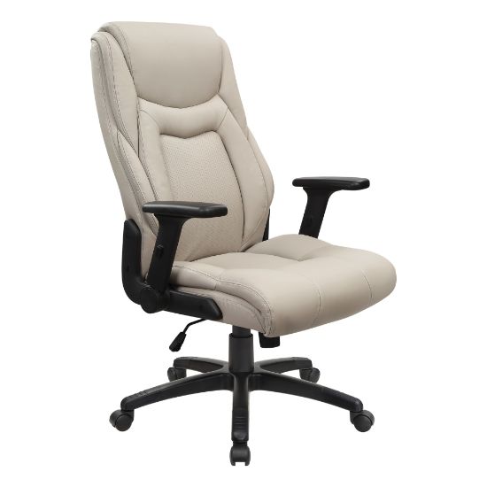 Picture of Office Star Ergonomic Leather High-Back Executive Office Chair, Taupe/White