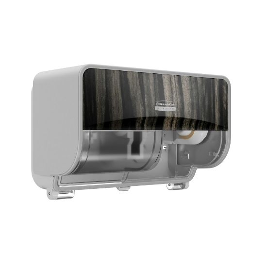 Picture of Kimberly-Clark Professional ICON Coreless Standard 2-Roll Toilet Paper Dispenser With Faceplate, Horizontal, Ebony Wood Grain