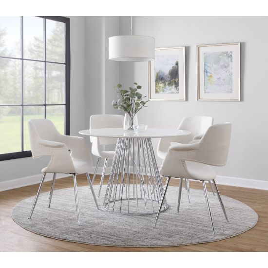 Picture of LumiSource Canary Contemporary Dining Table, 29-1/2inH x 29-1/2inW x 43-1/2inD, Silver/White