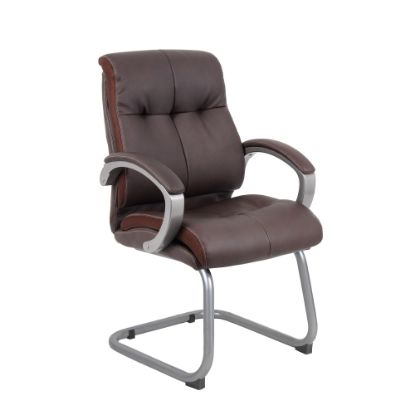 Picture of Boss Office Products Double-Plush Ergonomic LeatherPlus Bonded Leather Mid-Back Guest Chair, Brown/Pewter