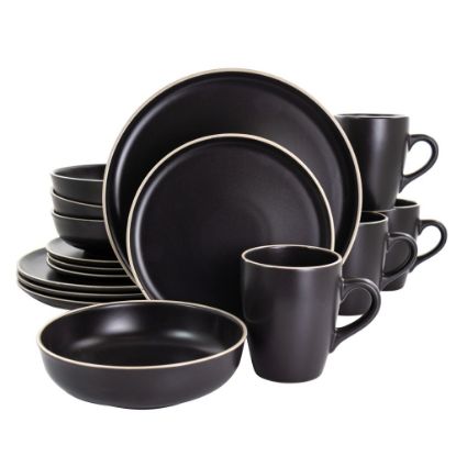 Picture of Gibson Elite Serenade 16-Piece Round Stoneware Dinnerware Set, Black