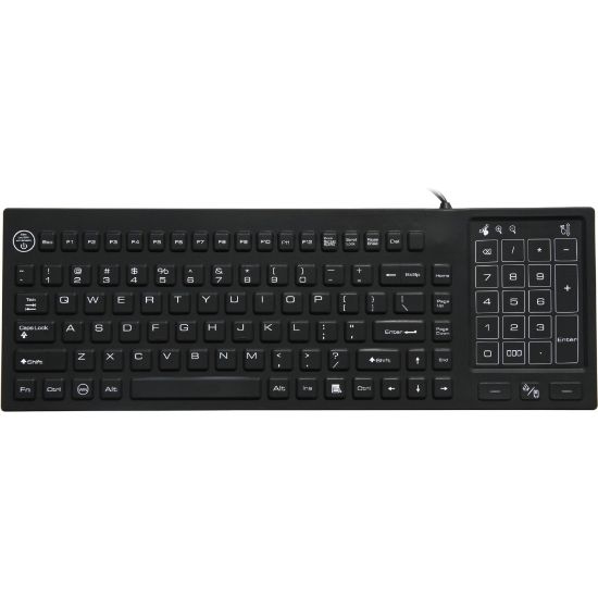 Picture of DSI WATERPROOF IP68 KEYBOARD WITH TRACK PAD/NUMBER PAD LED BACKLIT - Cable Connectivity - USB Interface - 88 Key - TouchPad - Windows - Black