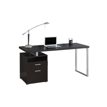 Picture of Monarch Specialties Contemporary 60inW Computer Desk With 2-Drawers And Open Shelf, Cappuccino/Silver