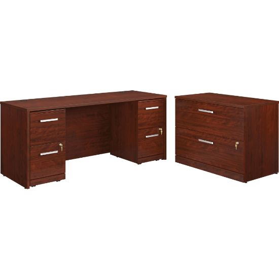 Picture of Sauder Affirm Collection Executive Desk With Two 2-Drawer Mobile Pedestal Files And Lateral File, 72inW x 24inD, Classic Cherry