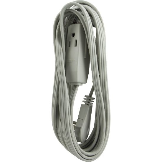 Picture of GE 3 Outlet Extension Cord, 15ft Long Cord, Flat Plug, Gray, 43026