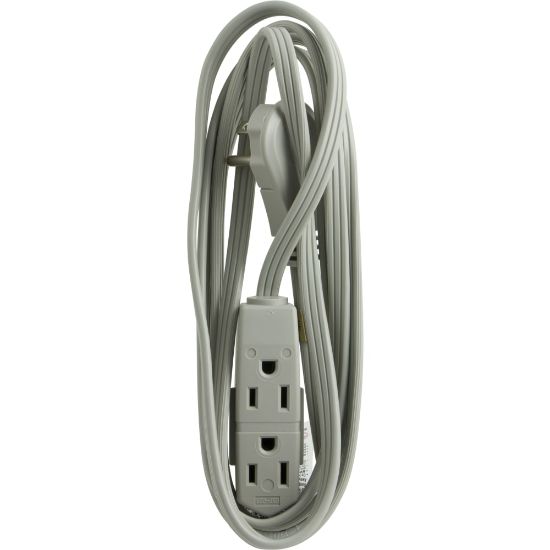 Picture of GE 3 Outlet Extension Cord, 8ft Long Cord, Flat Plug, Gray, 43027