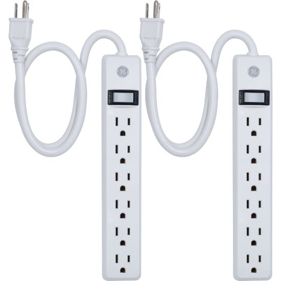 Picture of GE 6 Outlet Power Strip 2 Pack, 2ft Cord, White, 14833