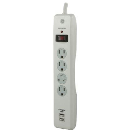 Picture of GE 4-Outlet/2 USB Port Surge Protector, 3ft Cord, White