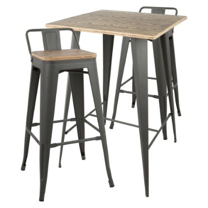 Picture of Lumisource Oregon Industrial Pub Table With 2 Low-Back Stools, Brown/Gray