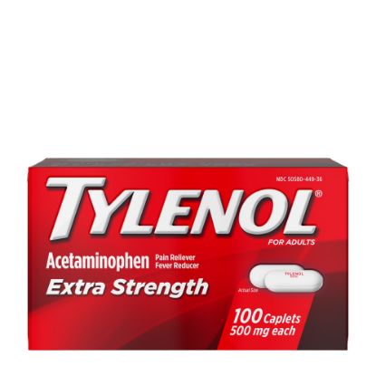 Picture of Tylenol Extra Strength Caplets with 500 mg Acetaminophen, Box of 100 Caplets