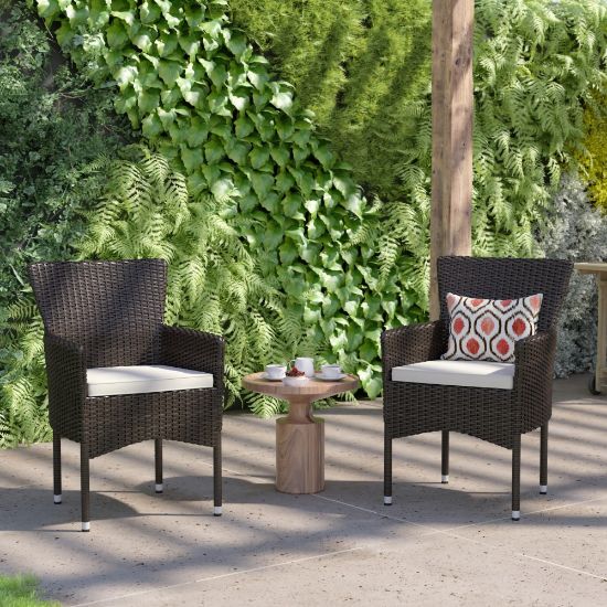 Picture of Flash Furniture Maxim Modern Wicker Patio Armchairs With Cushions, Cream/Espresso, Set Of 2 Chairs