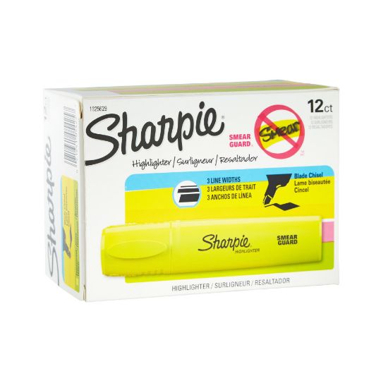 Picture of Sharpie Blade Highlighters, Chisel Point, Fluorescent Yellow, Pack Of 12