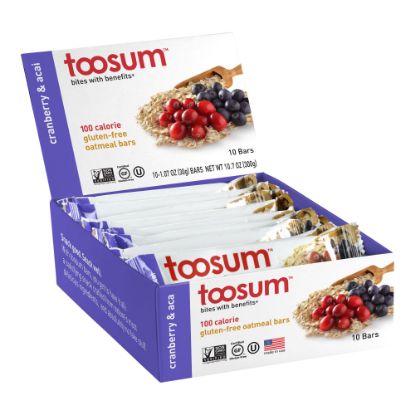 Picture of Toosum Healthy Foods Oatmeal Bars, Cranberry and Acai, 1.07 Oz, Pack Of 20 Bars