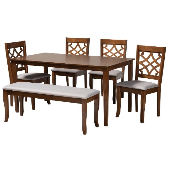 Picture of Baxton Studio Dori Dining Set, 37-7/16inH x 29-1/8inW x 59-1/16inD, Gray/Walnut Brown