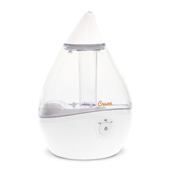 Picture of Crane Droplet Ultrasonic Cool Mist Humidifier, 6-3/4inH x 6-3/4inW x 10-1/2inD, Clear/White